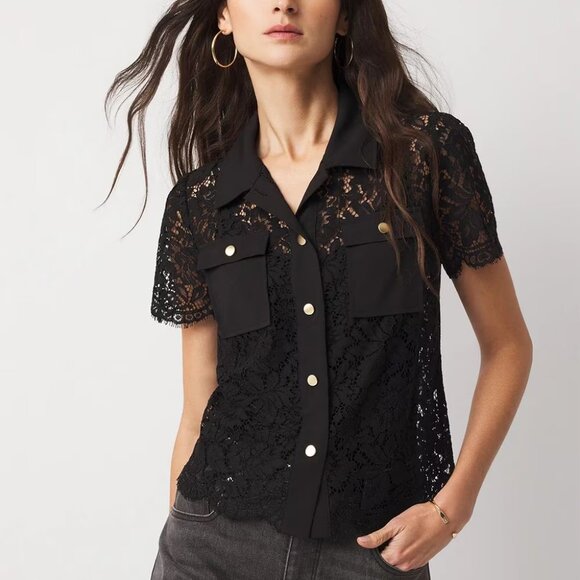White House Black Market Tops - WHBM Short-Sleeve Lace Shirt Jacket